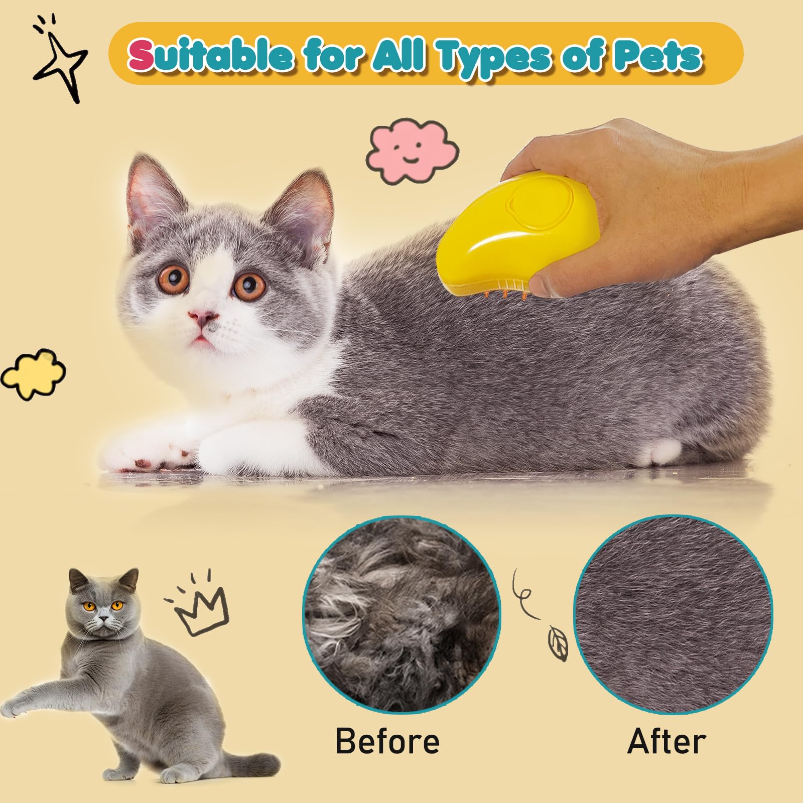 ✨Skavix™ FluffyMist Spritz Cat Brush | Nano Mist Grooming, Hairball Prevention & Massage for All Hair Types