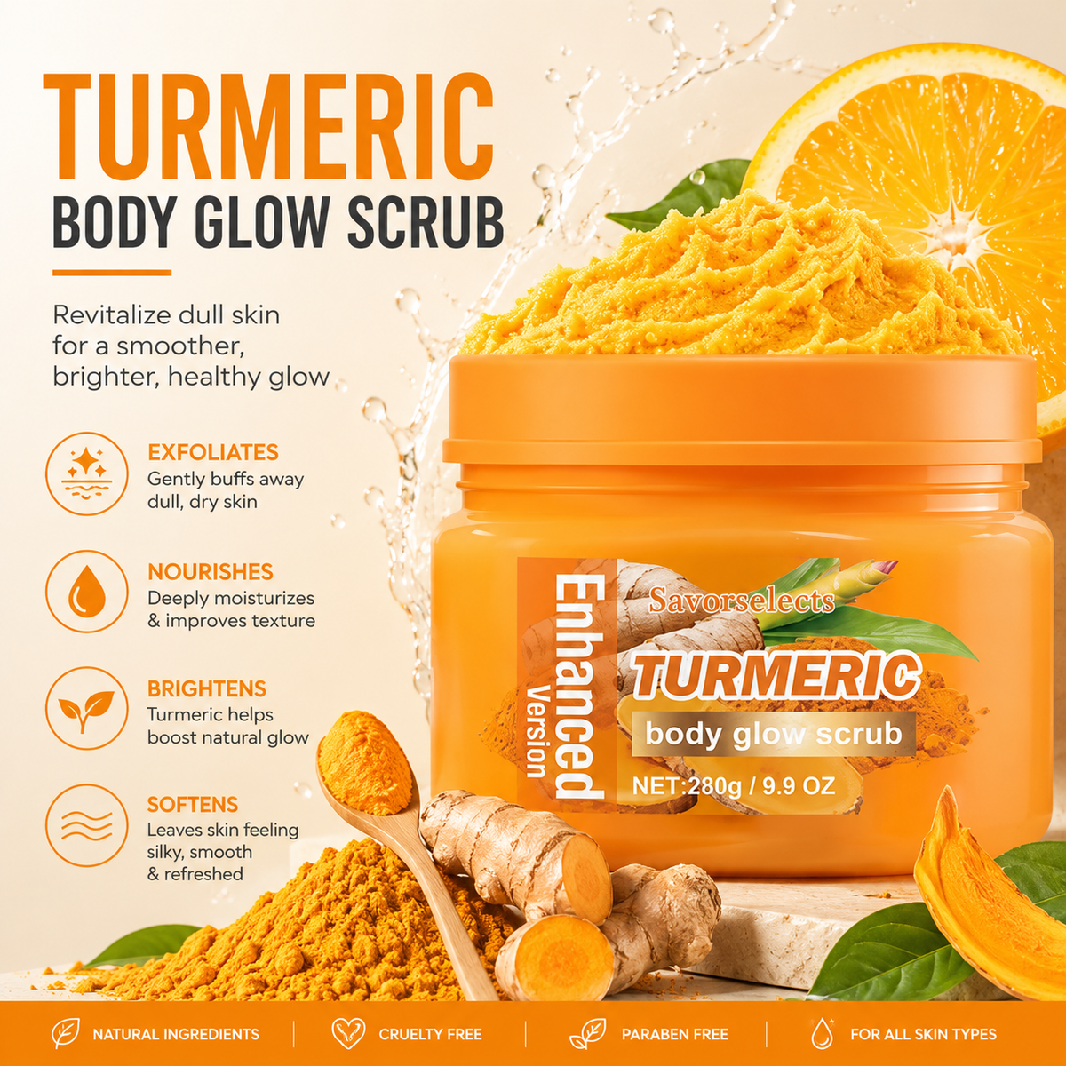 ✨ Turmeric Glow Scrub — Buff Away Dull, Rough Skin for a Softer, Smoother-Looking Glow 🧡