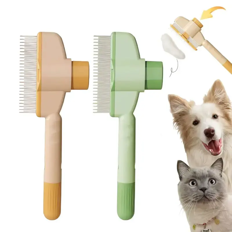 2 Pack Pet Comb for Dogs Cats with Long Short Stainless Steel Metal Teeth for Shedding and Tangles, Self-Cleaning Pet Comb,Pet Hair Removal Comb Flea Comb, Cat Brush with Release Button