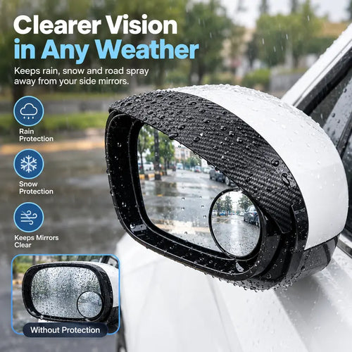 2-Pack Car Side Mirror Rain Visors with 360° Blind Spot Mirrors – Clearer View for Safer Driving