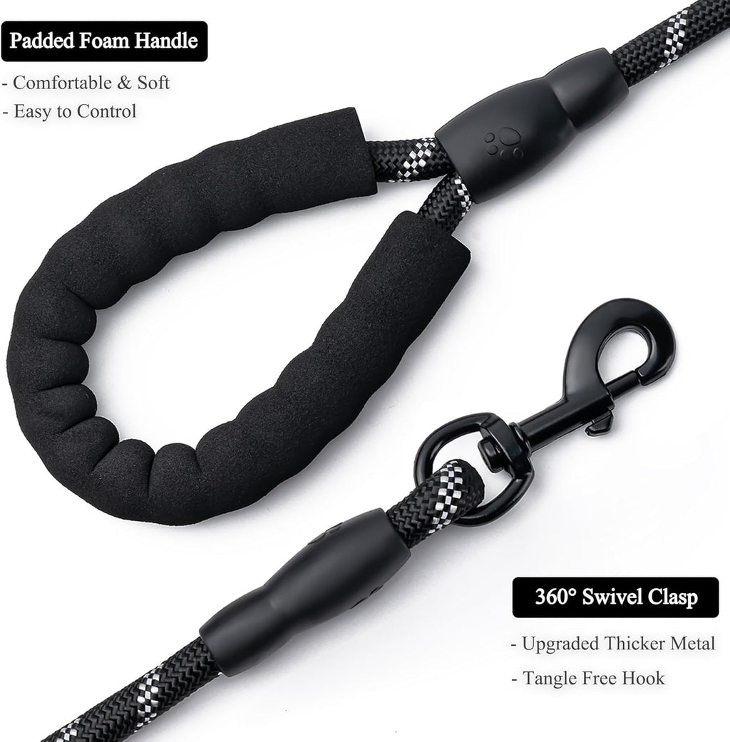 2 Pack Dog Leash, 4/5//6 FT Heavy Duty Nylon Rope Pet Leashes with Comfortable Padded Handle, Reflective Dog Leashes for Small Medium and Large Dogs (5FT-1/2,Black/Black)