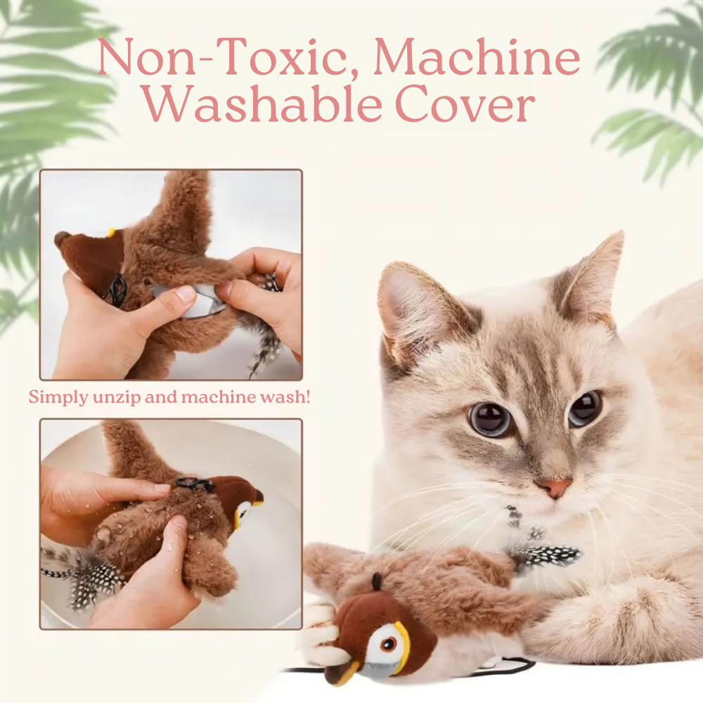 Interactive Simulated Bird Toy for Cats & Dogs – Rechargeable Plush Toy that Chirps and Moves with Touch