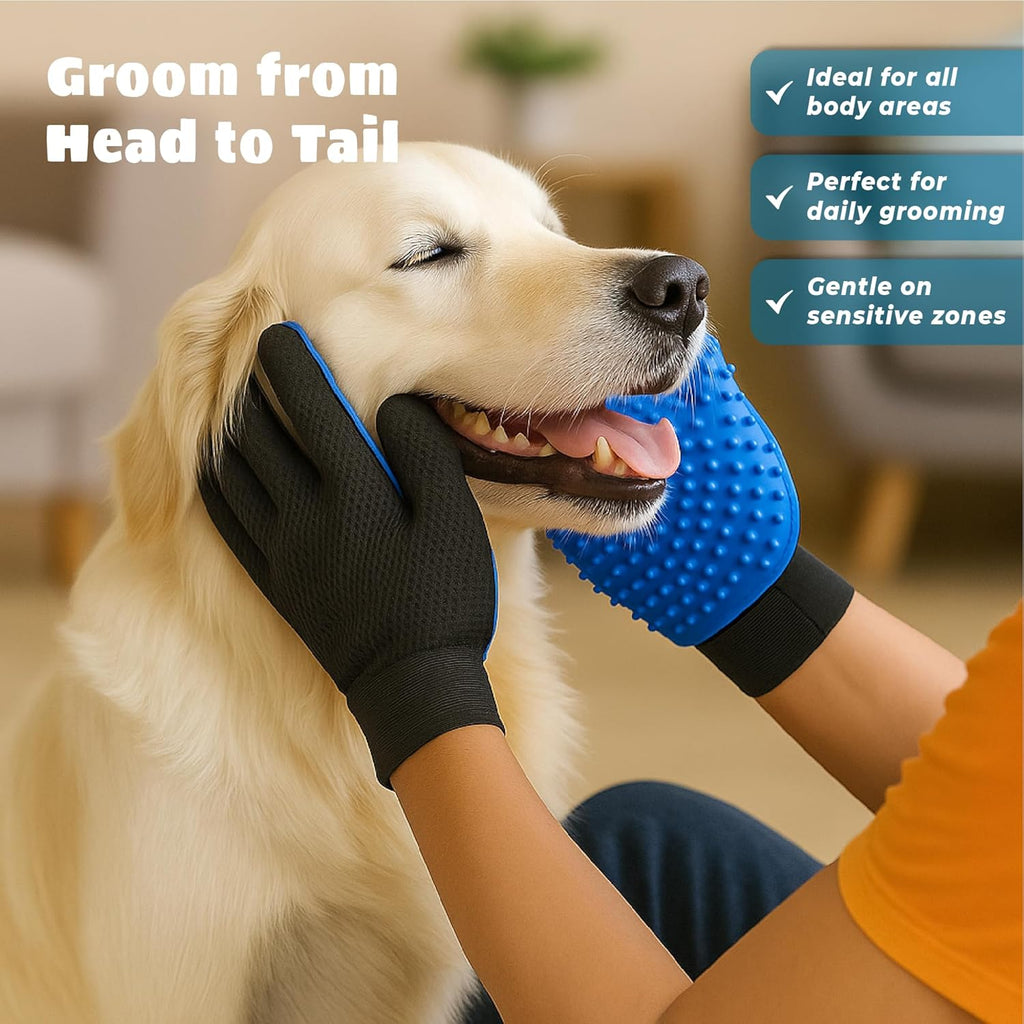 Pet Hair Removal Glove for Dogs & Cats, Soft Rubber Bristles Grooming Glove, Massage & Deshedding Tool for Shedding Fur