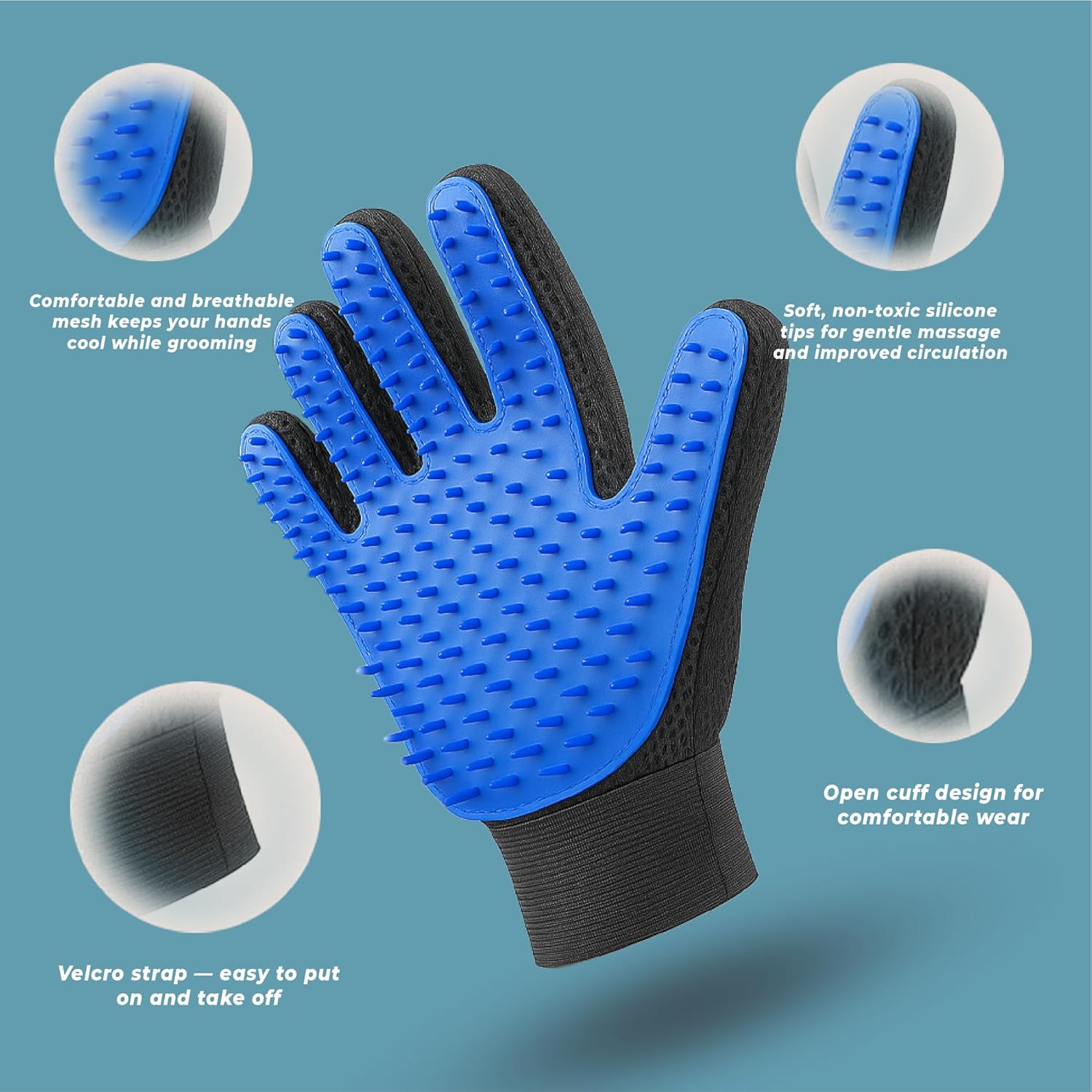 Pet Hair Removal Glove for Dogs & Cats, Soft Rubber Bristles Grooming Glove, Massage & Deshedding Tool for Shedding Fur