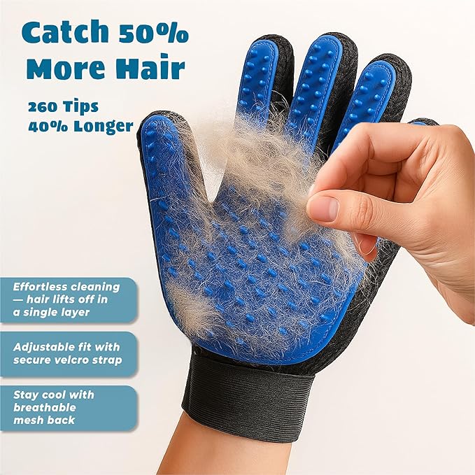 Pet Hair Removal Glove for Dogs & Cats, Soft Rubber Bristles Grooming Glove, Massage & Deshedding Tool for Shedding Fur