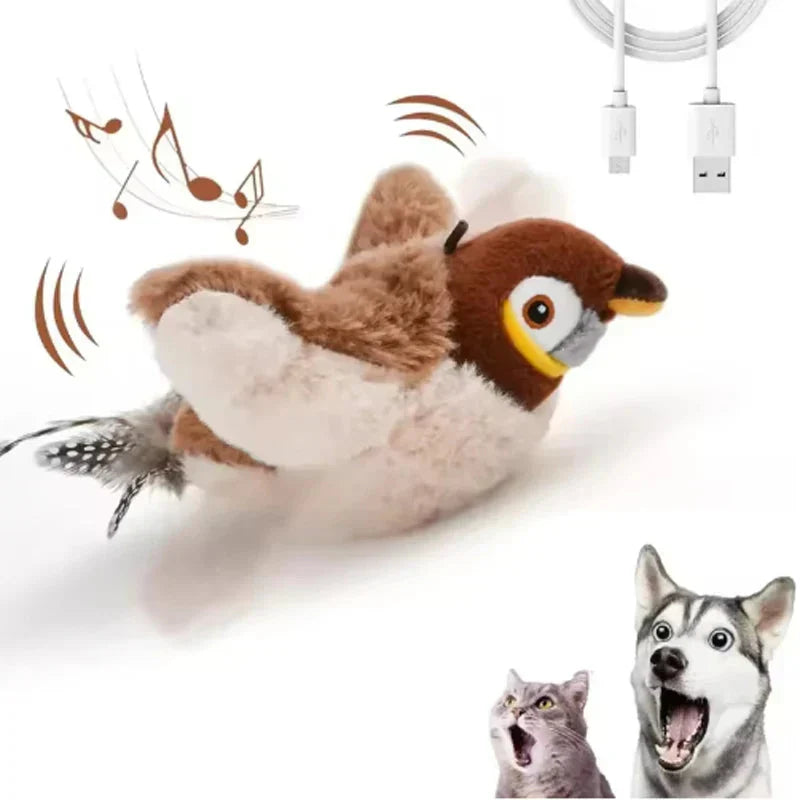 Interactive Simulated Bird Toy for Cats & Dogs – Rechargeable Plush Toy that Chirps and Moves with Touch