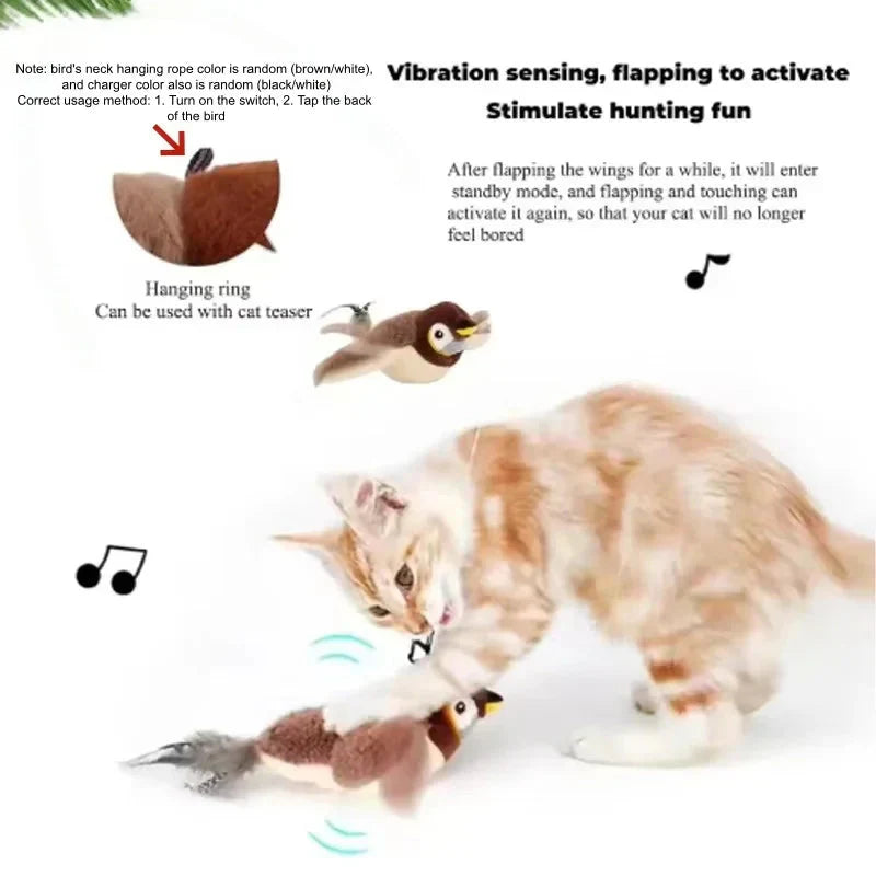 Interactive Simulated Bird Toy for Cats & Dogs – Rechargeable Plush Toy that Chirps and Moves with Touch
